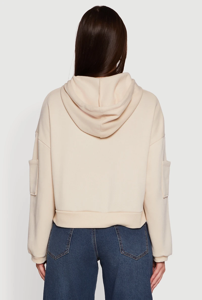 Womens Drop Shoulder Zip Front Hooded Sweatshirt,