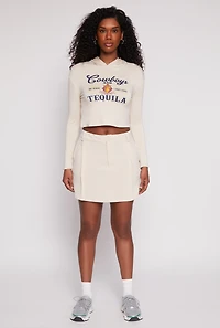 Womens Cowboys and Tequila Hooded Crop Top, Beige, Size L
