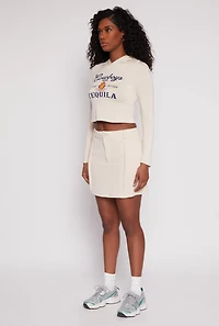 Womens Cowboys and Tequila Hooded Crop Top, Beige, Size M