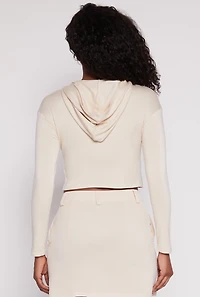 Womens Cowboys and Tequila Hooded Crop Top, Beige, Size L