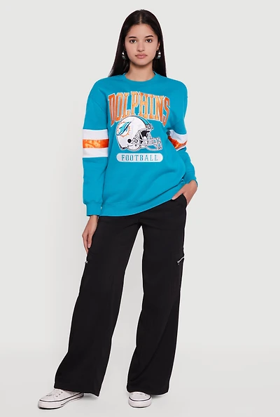 Womens NFL Dolphins Embroidered Crew Neck Sweatshirt, Blue, Size L