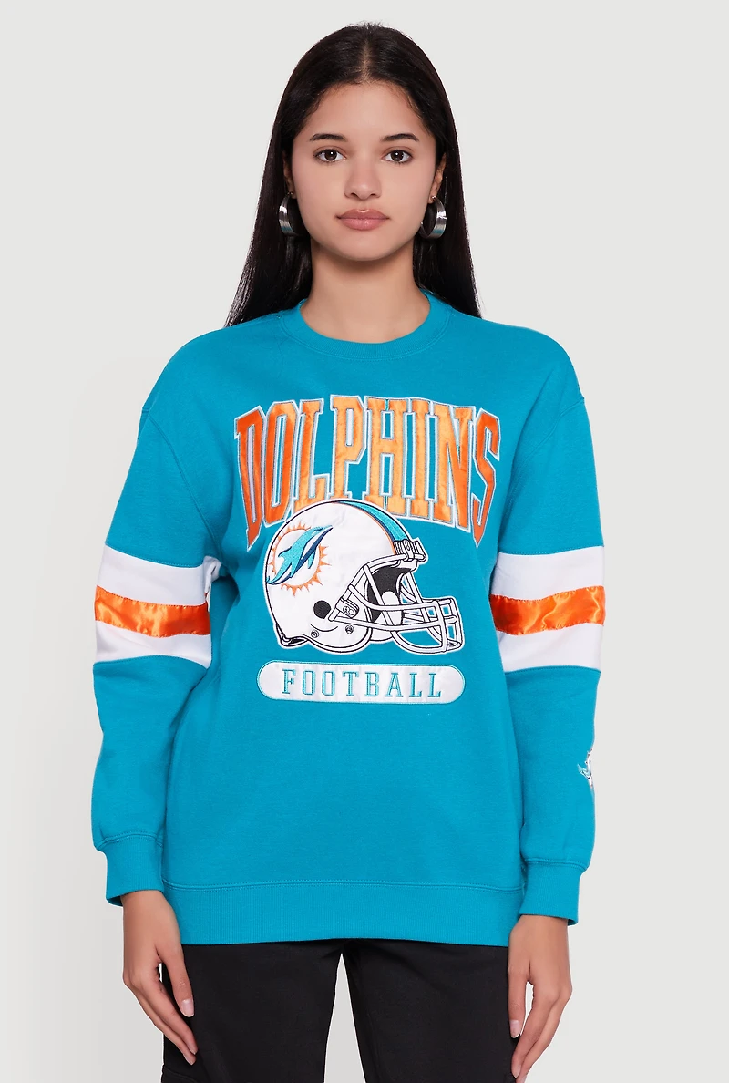 NFL Dolphins Embroidered Crew Neck Sweatshirt