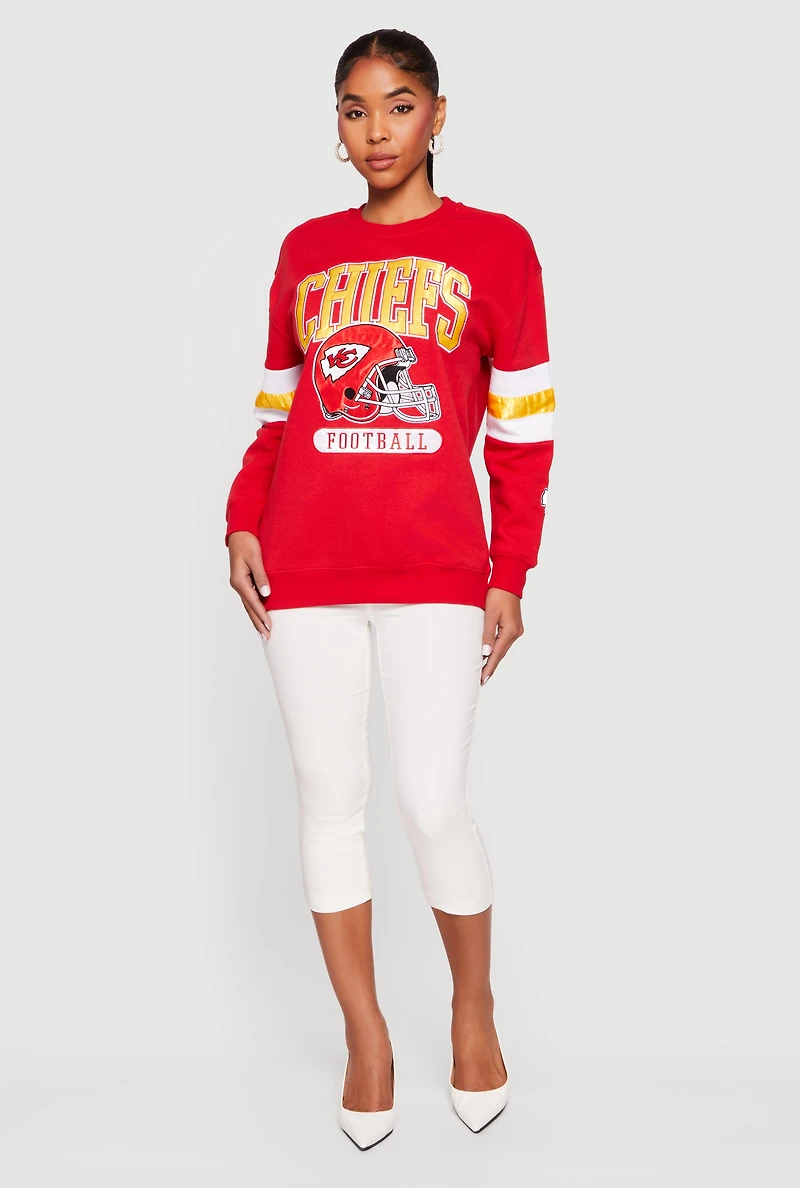 Womens NFL Chiefs Embroidered Crew Neck Sweatshirt, Red, Size XL