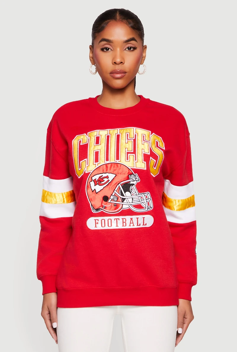 Womens NFL Chiefs Embroidered Crew Neck Sweatshirt, Red, Size XL