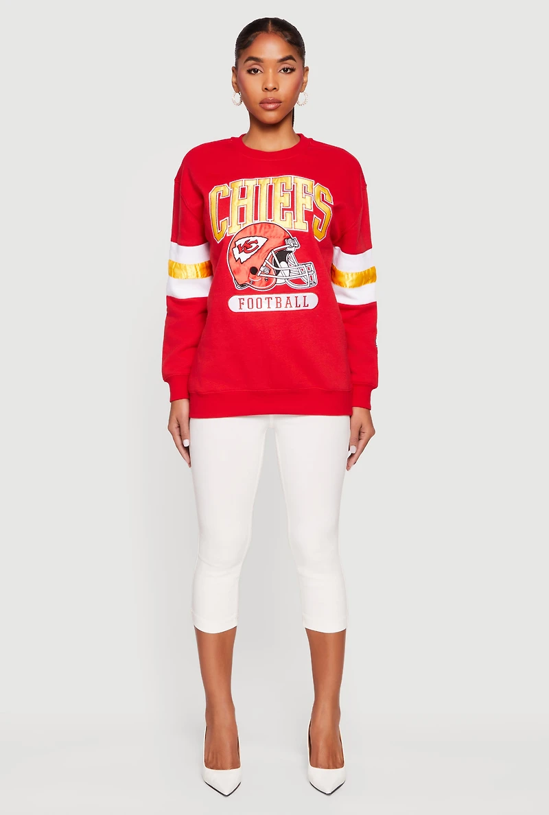 Womens NFL Chiefs Embroidered Crew Neck Sweatshirt, Red, Size XL