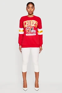 Womens NFL Chiefs Embroidered Crew Neck Sweatshirt, Red, Size XL