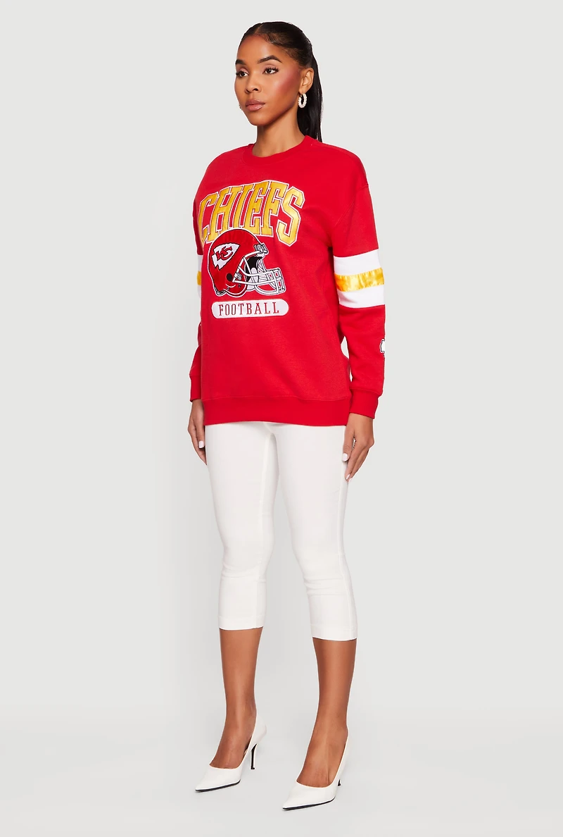 Womens NFL Chiefs Embroidered Crew Neck Sweatshirt, Red, Size XL