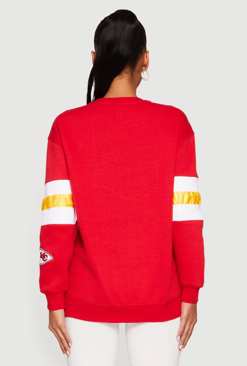 Womens NFL Chiefs Embroidered Crew Neck Sweatshirt, Red, Size XL