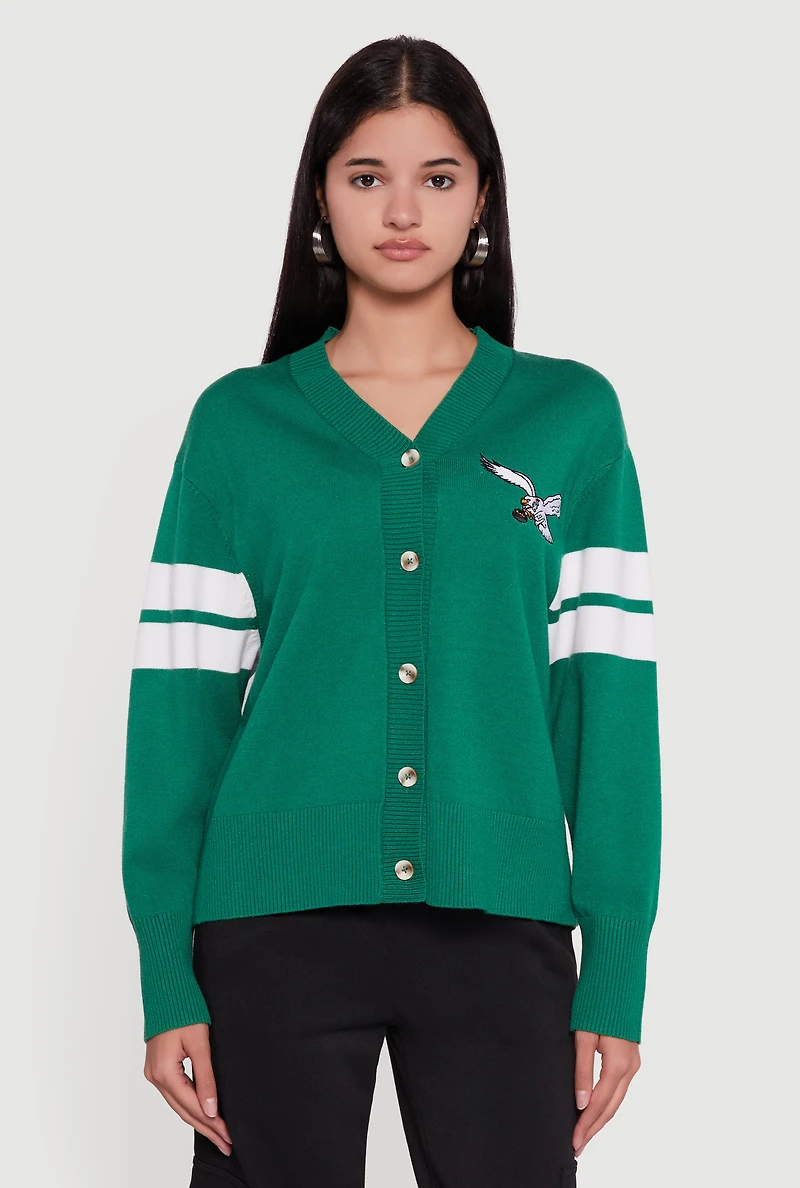 Womens NFL Philadelphia Eagles Button Front Cardigan, Green, Size L