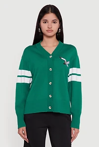 Womens NFL Philadelphia Eagles Button Front Cardigan, Green, Size L