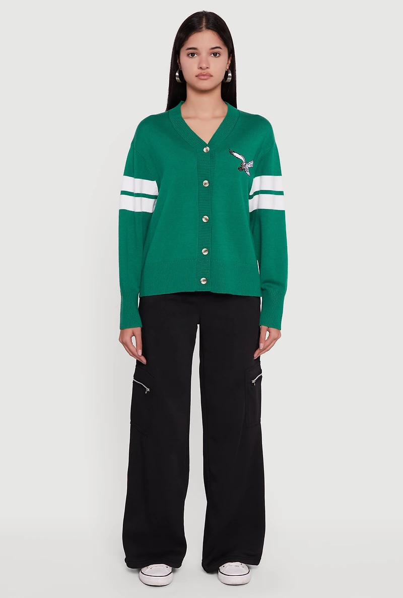 Womens NFL Philadelphia Eagles Button Front Cardigan, Green, Size L