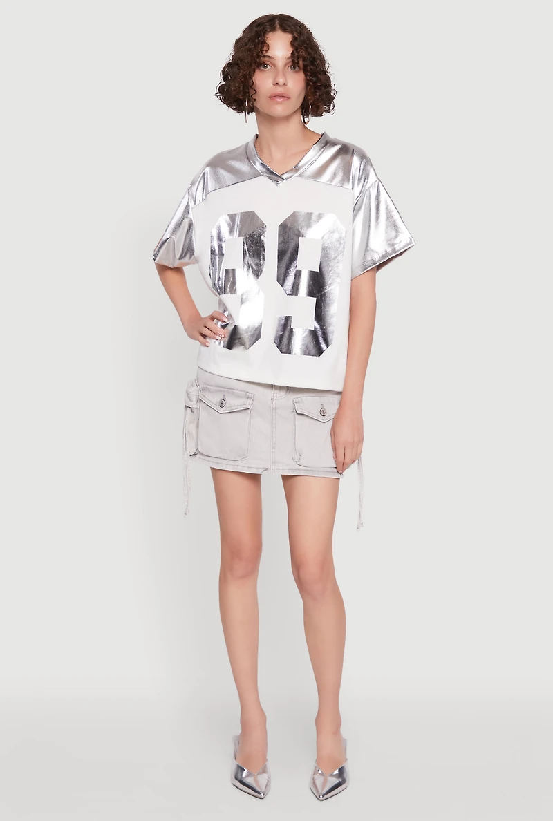 Womens Metallic 89 Graphic Football T-Shirt, Grey, Size XL