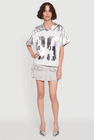 Womens Metallic 89 Graphic Football T-Shirt, Grey, Size XL