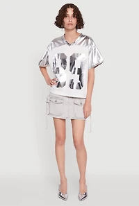 Womens Metallic 89 Graphic Football T-Shirt, Grey, Size XL