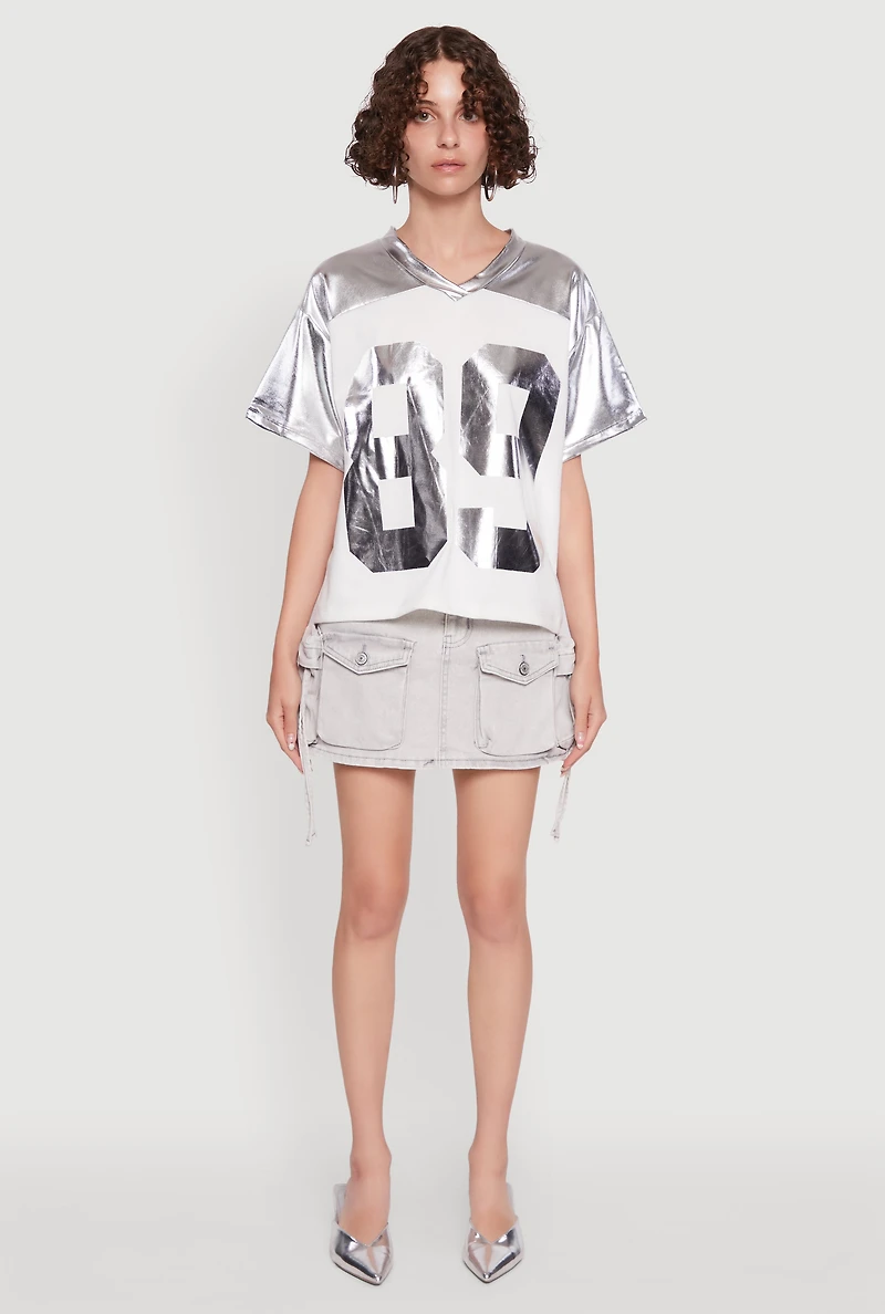 Womens Metallic 89 Graphic Football T-Shirt, Grey, Size S