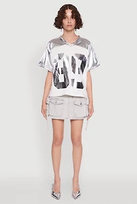 Womens Metallic 89 Graphic Football T-Shirt, Grey, Size S