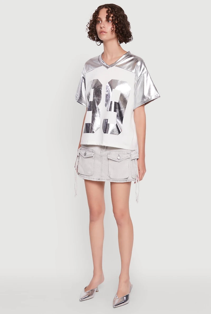 Womens Metallic 89 Graphic Football T-Shirt, Grey, Size S