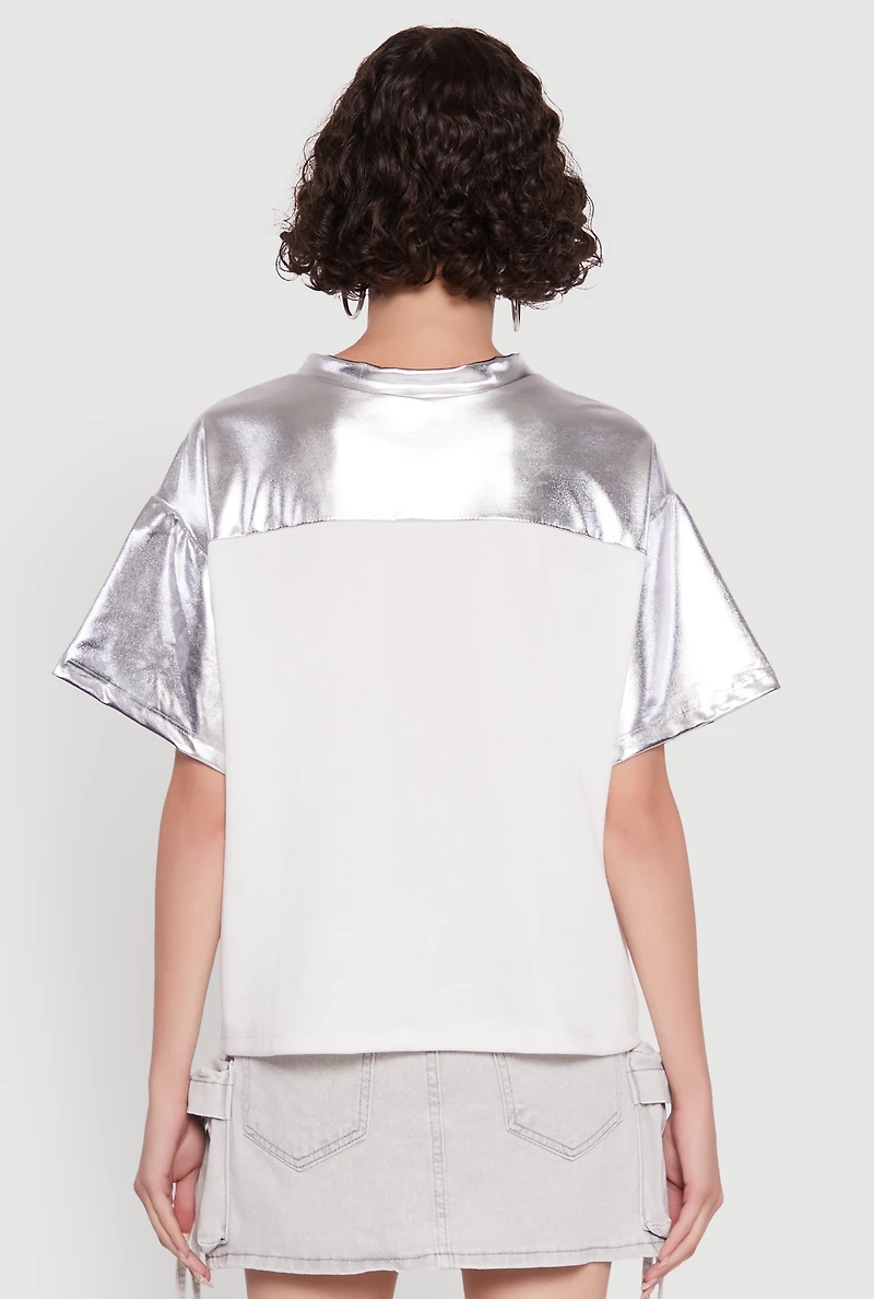 Womens Metallic 89 Graphic Football T-Shirt, Grey, Size S