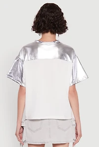 Womens Metallic 89 Graphic Football T-Shirt, Grey, Size XL