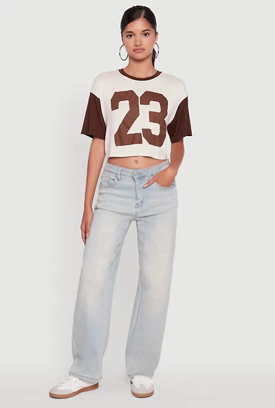Womens 23 Graphic Cropped Football T-Shirt, Brown, Size M