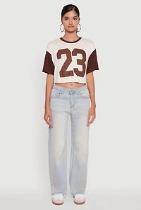 Womens 23 Graphic Cropped Football T-Shirt, Brown, Size M