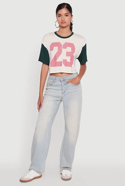 Womens 23 Graphic Cropped Football T-Shirt, Multi, Size XL