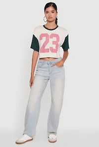 Womens 23 Graphic Cropped Football T-Shirt, Multi, Size XL
