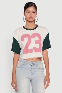Womens 23 Graphic Cropped Football T-Shirt, Multi, Size XL