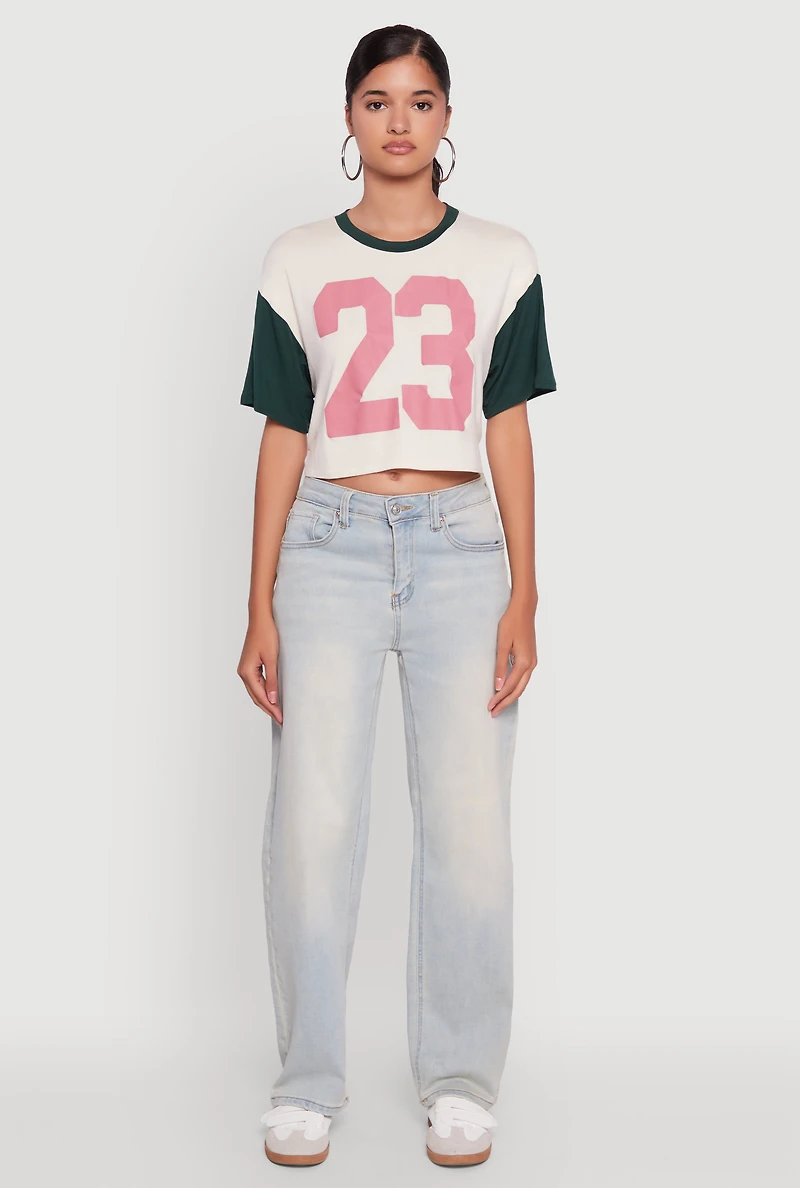 Womens 23 Graphic Cropped Football T-Shirt, Multi, Size XL