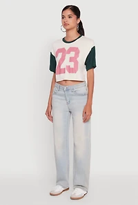 Womens 23 Graphic Cropped Football T-Shirt, Multi, Size XL