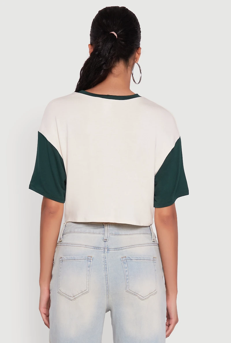 Womens 23 Graphic Cropped Football T-Shirt, Multi, Size XL