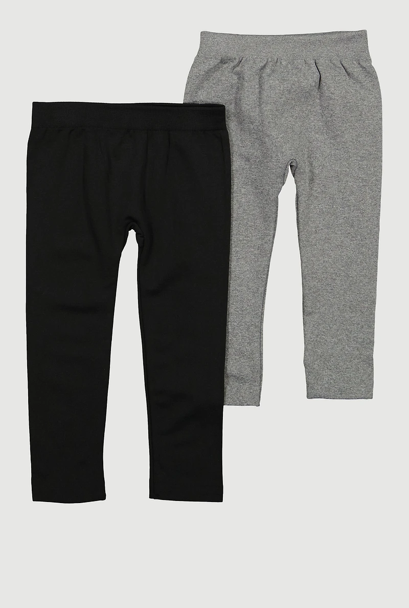 Toddler Girls Rhinestone Bow Fleece Leggings 2 Pack