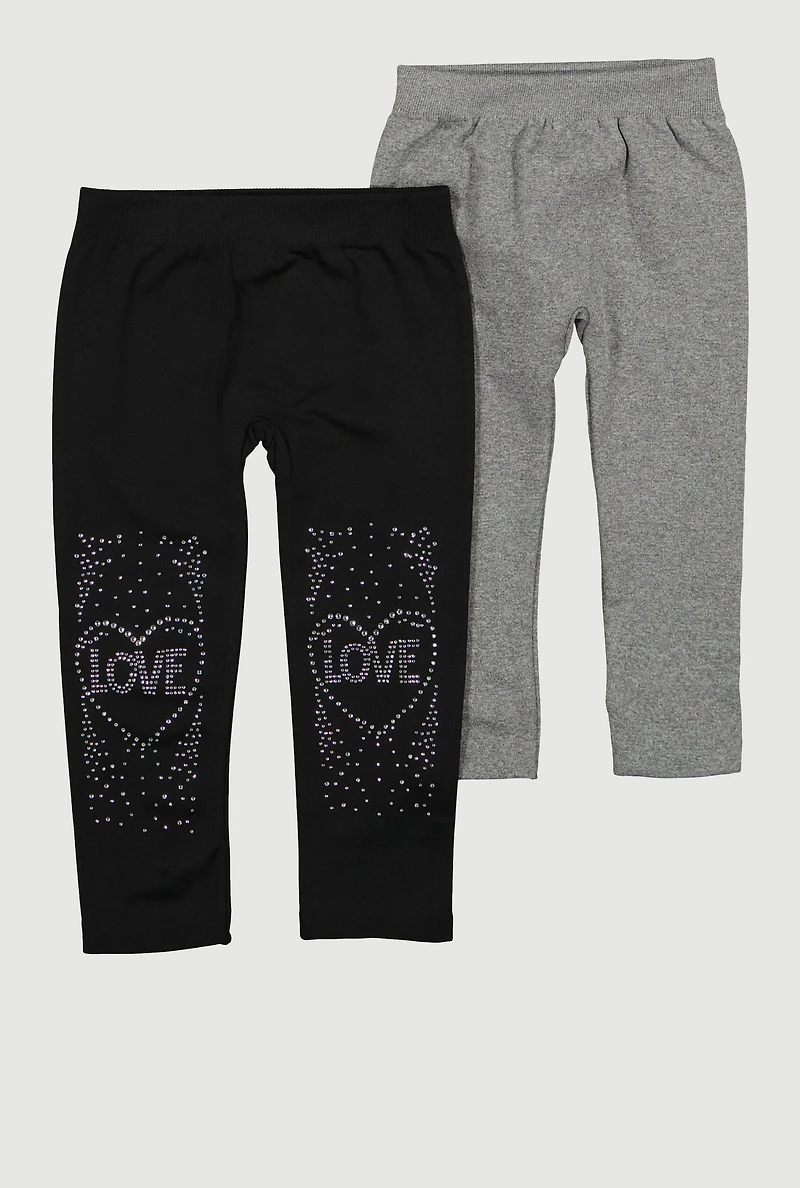 Toddler Girls Love Rhinestone Seamless Leggings 2 Pack, Multi