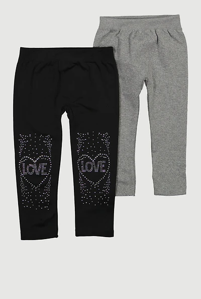 Toddler Girls Love Rhinestone Seamless Leggings 2 Pack, Multi