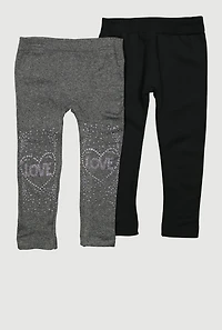 Toddler Girls Love Rhinestone Seamless Leggings 2 Pack, Multi