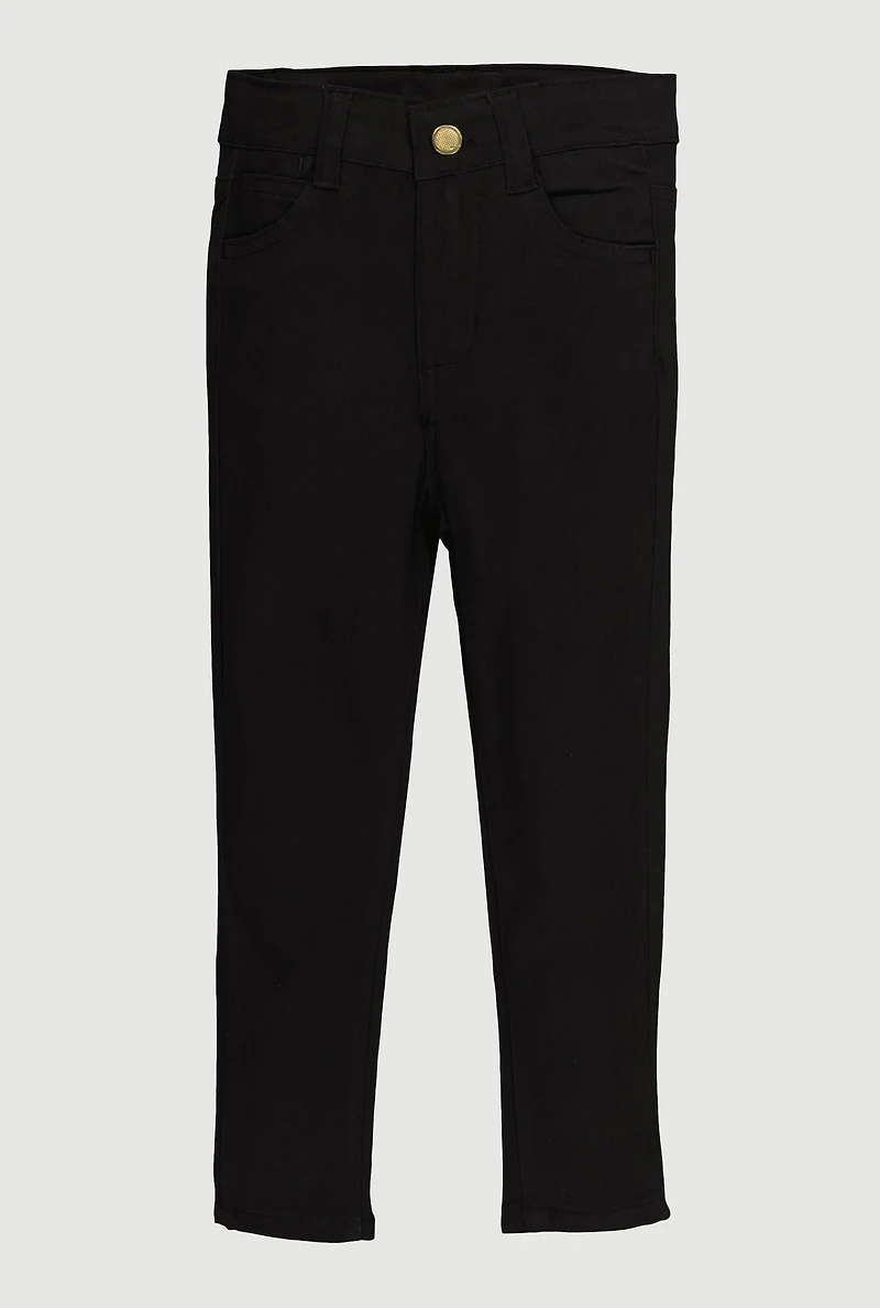 Toddler Girls Twill Skinny Leg Chinos, Black, Size 3T