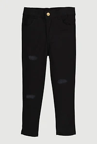Toddler Girls Distressed Solid Skinny Leg Chinos, Black, Size 4T