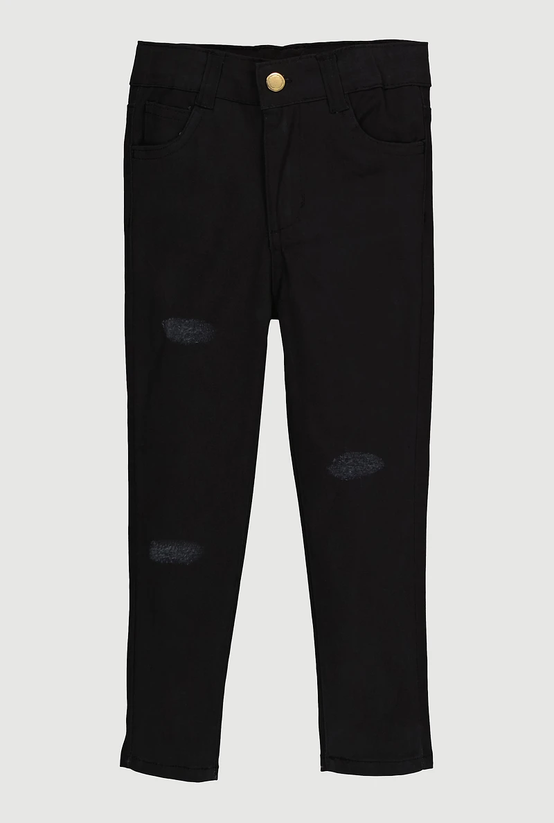 Toddler Girls Distressed Solid Skinny Leg Chinos, Black, Size 2T