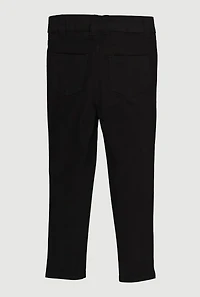 Toddler Girls Distressed Solid Skinny Leg Chinos, Black, Size 2T