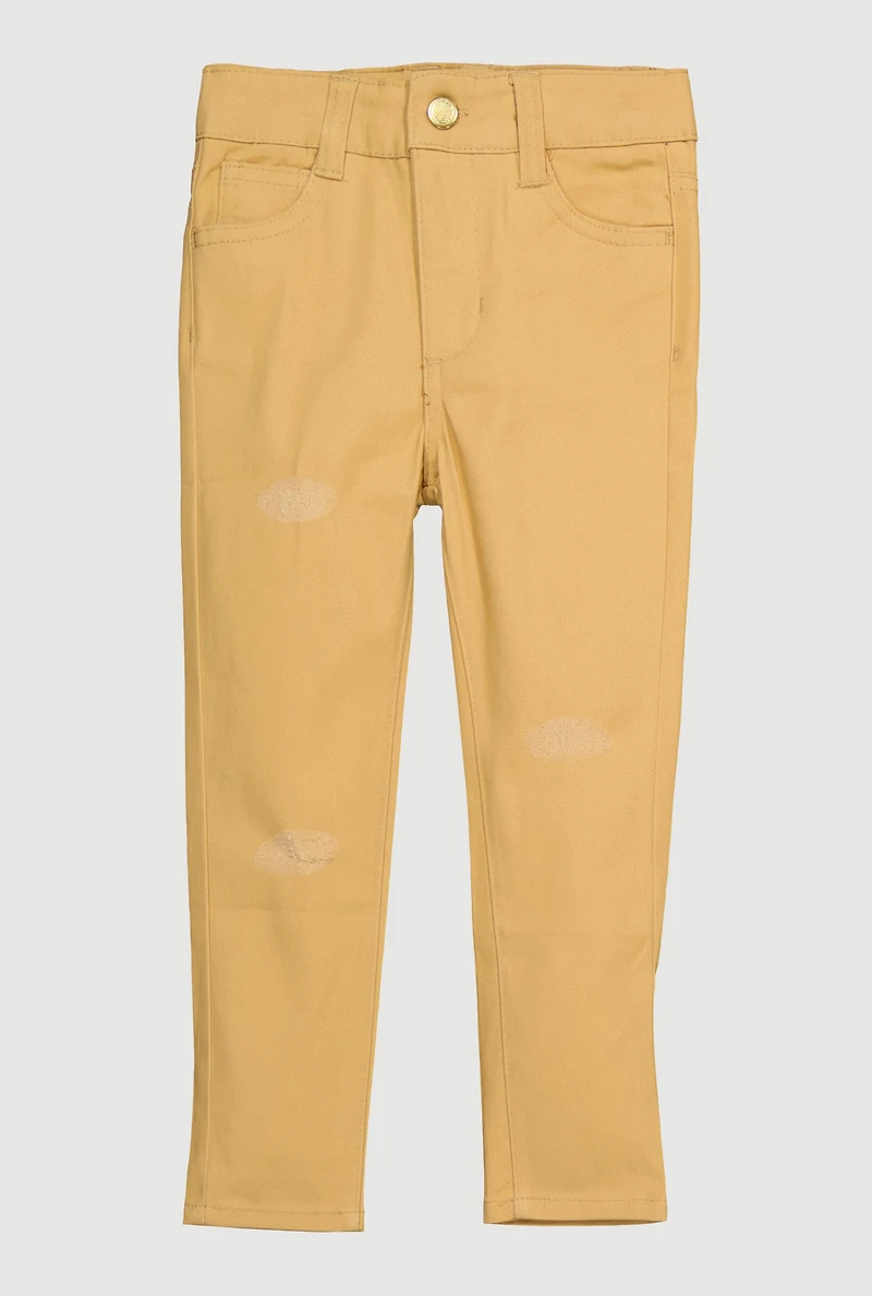 Toddler Girls Distressed Skinny Leg Chinos, Khaki, Size 2T