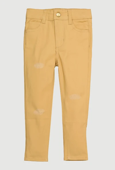 Toddler Girls Distressed Skinny Leg Chinos, Khaki, Size 2T