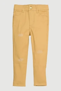 Toddler Girls Distressed Skinny Leg Chinos, Khaki,