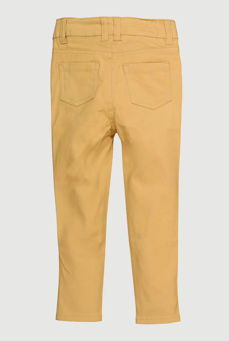 Toddler Girls Distressed Skinny Leg Chinos, Khaki, Size 2T