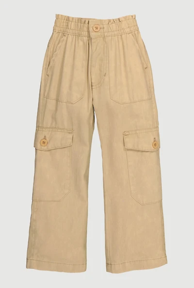 Toddler Girls Twill Mid Rise Wide Leg Cargo Pants, Khaki, Size 2T