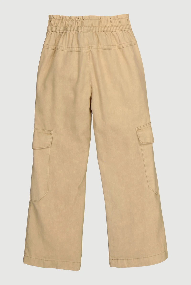 Toddler Girls Twill Mid Rise Wide Leg Cargo Pants, Khaki, Size 3T