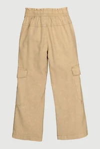 Toddler Girls Twill Mid Rise Wide Leg Cargo Pants, Khaki, Size 3T