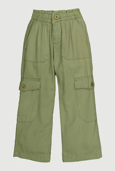 Toddler Girls Twill Mid Rise Wide Leg Cargo Pants, Green, Size 3T