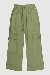 Toddler Girls Twill Mid Rise Wide Leg Cargo Pants, Green, Size 2T