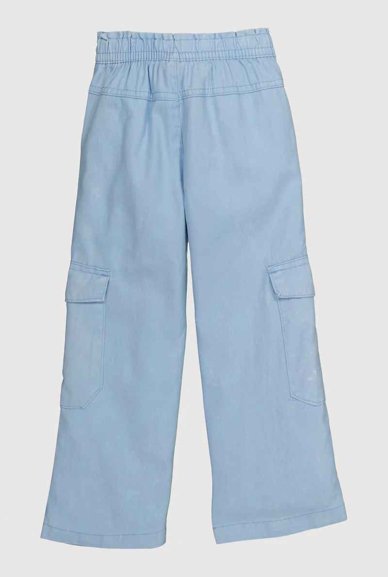 Toddler Girls Twill Mid Rise Wide Leg Cargo Pants, Blue, Size 3T