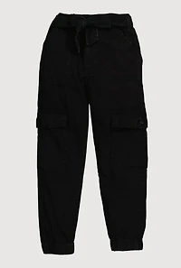 Toddler Girls Mid Rise Cargo Joggers with Tie Waist Belt, Black, Size 4T